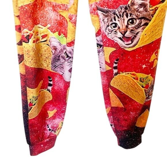 Taco Cat Doritos Print Red Jogger Pants With Drawstring Waist Medium - Picture 6 of 8
